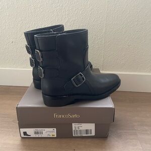 Franco Sarto L-Prina Black Leather Ankle Boots
